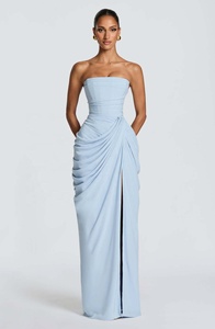 OUDINA Vestito Lungo Elegante da <span class=keywords><strong>Donna</strong></span>, Asimmetrico con Pieghe e Spacco Alto, Spalle Scoperte, per Feste e Occasioni Speciali - Product Image 5
