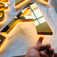 Enseigne LED 3D rétroéclairée personnalisée en acier inoxydable doré miroir, logo mural lumineux pour salon de beauté, salon de coiffure, spa, décoration de boutique