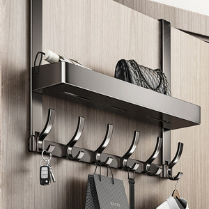 Porte-manteau mural minimaliste avec étagère pour clés, sacs et vêtements – Organisateur de rangement rectangulaire à crochets, installation facile - Product Image 1