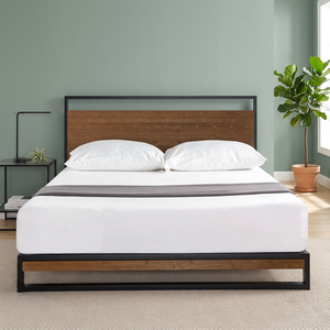 Lit mural double de style vintage avec cadre en acier inoxydable durable, panneaux en bois, design simple, couleur Mu En, pour chambre à coucher et salon - Product Image 2