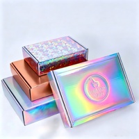 Boîte d'expédition en carton ondulé avec logo personnalisé, impression laser holographique, impression couleur intégrale, emballage cadeau pour cosmétiques et vêtements