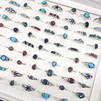 Lot de 100 bagues vintage en cristal turquoise, bagues de phalange argentées pour femmes, bagues articulées empilables style bohème, bagues de doigt rétro bohèmes