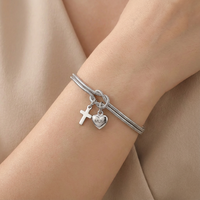 Bracelet personnalisé avec pendentif cœur gravé, chaîne double serpent 17+5cm, bijoux en acier inoxydable, vente en gros