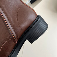 Sepatu Boots Wanita Model Western Kulit Sapi OEM/ODM, Ujung Persegi, Hak Tebal 4cm, Ritsleting, Tali, Sol Anti Selip, Lapisan Kulit Babi, Musim Gugur