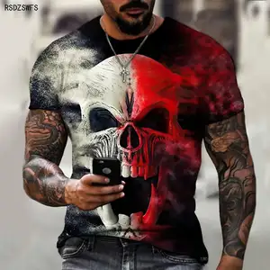 T-shirt col rond imprimé en 3D pour homme, marque de crâne et de Crossbones, mode de rue, surdimensionné et ample