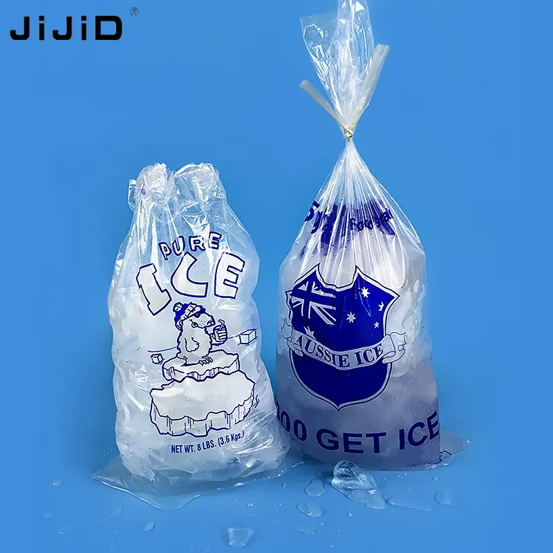 JiJiD Venda Quente Ice-cube-plastic-bag Sacos De Cubo De Gelo De Plástico Transparente 10 12 15 20 Lb Refrigerador De Gelo Descartável Saco Congelado