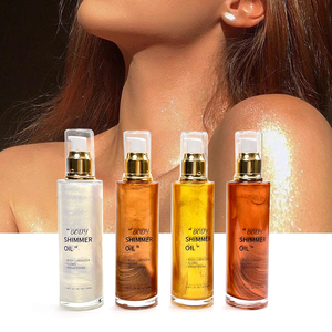 Huile corporelle scintillante MLM 100ml, flacon cylindrique avec bouchon doré, végane, sans cruauté, éclaircissante, nourrissante, ingrédients naturels. - Product Image 3