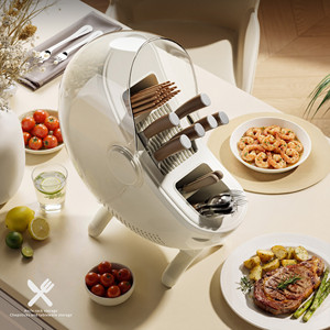 Knife Storage Rack Round Flip Top Lid Knife Holder With Lid Countertop Kitchenware Draining Rack - Product Image 4