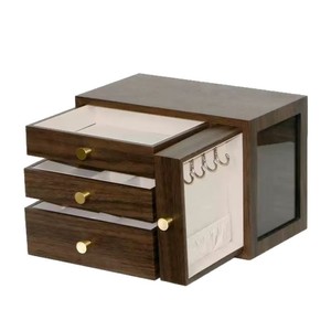 <b>Wooden</b> Jewelry Box Desktop Multi Drawer Storage Organizer With Hooks For Categorizing And Storing Jewelry 18L Rectangle <b>Solid</b> - Product Image 3