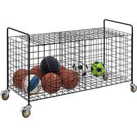 Chariot de rangement pour ballons de sport et équipements de gym JH-Mech, noir, facile à installer, à 2 compartiments, en métal, avec roulettes, support de rangement pour ballons