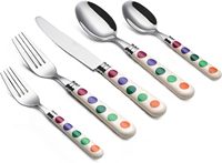 Service de couverts 20 pièces en acier inoxydable avec poignées Puka Dots, écologique, compatible lave-vaisselle, léger, pour le dîner