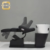 Estación de Lavado de Cabello Reclinable con Marco de Aleación y Lavabo de Cerámica Resistente a las Manchas para Salón de Belleza, Barbería, Peluquería