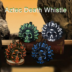 Fischietto della Morte Azteco, Teschio in Ceramica con Piume, Suono Acuto, Utilizzato per Decorazioni di Halloween, Horror, Divertimento - Product Image 2