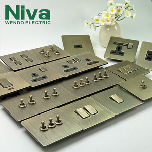 Niva luxe 1 Gang 2 voies hôtel en laiton interrupteur à bascule Style rétro panneau en acier inoxydable prises électriques murales pour la maison - Product Image 3