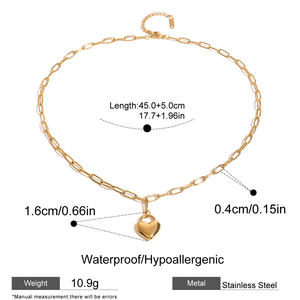 Moda de acero inoxidable Paperclip cadena collar corazón colgante collar Mujeres 18K chapado en oro pulsera collar conjuntos joyería - Product Image 5