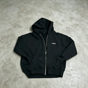 Sweat-shirt à capuche zippé noir pour homme, couleur unie, décontracté, en coton French Terry, coupe oversize, avec poche avant et logo, idéal pour l'automne - Product Image 6