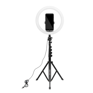 11-дюймовая светодиодная кольцевая лампа с штативом и держателем для телефона, регулируемая цветовая температура (3200-6500K), CRI 85+, 800 лм для прямых трансляций - Product Image 3