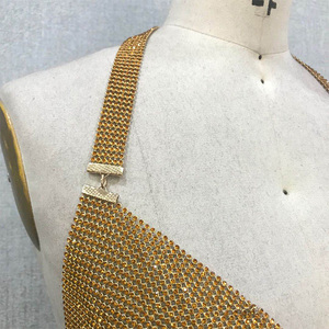 <span class=keywords><strong>Vestido</strong></span> dorado de malla con diamantes de imitación, Sexy - Product Image 4
