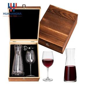 Luxury Custom Logo Wooden Box <b>Wine</b> Decanter Gift Set with Heart <b>Stopper</b> Crystal Glass for Wedding Corporate - Product Image 1