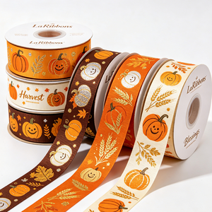 Ruban GRACE RIBBON en polyester/coton infroissable, ruban gros-grain de 1-1/2 pouce, motif géométrique imprimé feuille d'or, simple face - Product Image 3