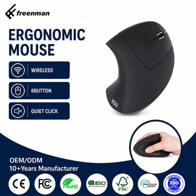 Wireless Mouse 2.4G BT Mouse Silent Ergonomic Mouse Vertical Lift  with 6D Button and Quiet Click for Computer