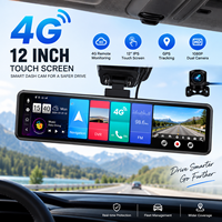Kamera Dasbor Android 4G 12 Inci Layar Sentuh, Kamera Ganda Streaming, DVR Mobil dengan WiFi GPS, Monitor Parkir 24 Jam