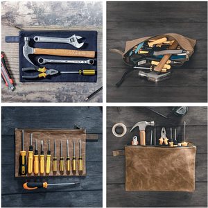 Sac à outils en toile cirée robuste et polyvalent, avec fermeture éclair, petite pochette de rangement portable, organisateur de matériel extérieur durable - Product Image 2