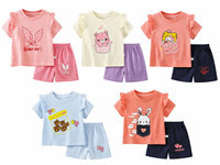 Ensemble deux pièces doux à manches courtes et volantées pour filles, style mignon, en pur coton, motif floral de dessin animé, pour bébés et tout-petits, idéal pour l'été