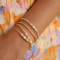Bracelets en acier inoxydable et plaqués or PVD faits à la main, avec des perles de perles d'eau douce naturelles, ensembles de bracelets pour femmes