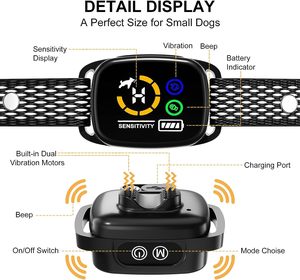 Collier anti-aboiement intelligent rechargeable étanche IP67, sans choc, avec reconnaissance intelligente des aboiements, double moteur à vibration, 6 niveaux, écran couleur LCD - Product Image 6