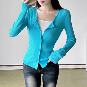 Women's Elegant Autumn Wool Sweater Slim Fit Cardigan with Tie Collar and Button Down Versatile Casual <b>Top</b> Wholesale - Product Image 5