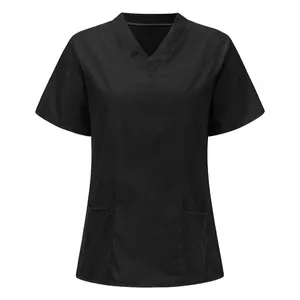 Venda quente Personalizado V-neck Manga Curta Médico Uniformes Enfermagem Médica Scrubs Sólidos Enfermagem Tops para hospital OEM serviço