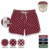 Celana Renang Pria Custom OEM Retro Motif Polkadot Cepat Kering Gaya Vintage Boardshorts 1 Buah Logo Depan Berbagai Pilihan Warna