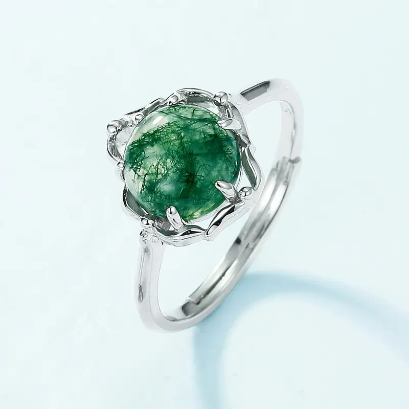 Женское обручальное кольцо из натурального зеленого мха, 925 из стерлингового серебра