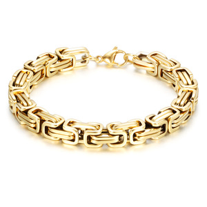 Pulsera de Cadena de Acero de Titanio de Doble Capa, 8MM, Eslabones Geométricos, Joyería de Moda Unisex, Dos Tonos Oro y Plata - Product Image 3