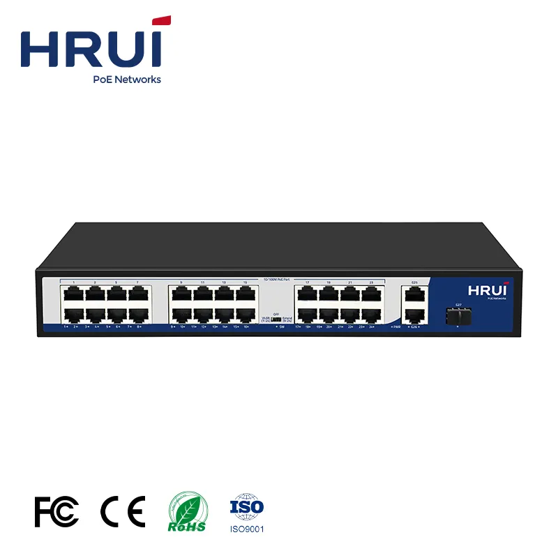 OEM 공장 24 포트 2 SFP 포트 PoE 스위치 2 기가비트 이더넷 업 링크 포트 지원 VLAN 오프 확장