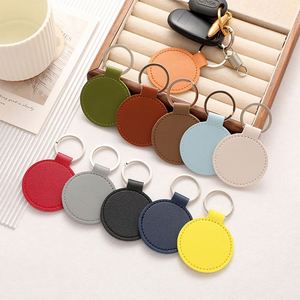 Custom PU Leather <b>Keychains</b> Round Metal Pendants with Logo Printing Novelty <b>Personalized</b> Gifts - Product Image 1