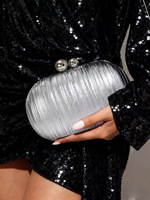 Pochette de soirée tendance pour femme, style Cheongsam, en satin de polyester plissé délicat, avec fermeture à loquet, idéale pour mariage et banquet