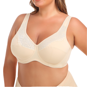 V210621 Women's Plus Size Seamless Everyday Lace Push-Up 3/4 Cup Breathable Underwire Bra with Wire-Free Option - Product Image 1
