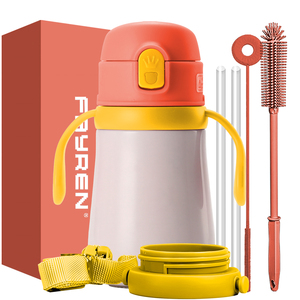 Bouteille d'eau isotherme pour enfants FAYREN, en acier inoxydable 316, anti-fuite, avec poignée/paille/brosse - Product Image 1