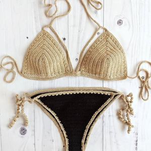 Trajes de Baño Bikini de 2 Piezas con Textura Personalizada, Triángulo Halter, Etiqueta Privada, Secado Rápido, Push-Up, Tanga, Spandex/Poliéster para Mujer - Product Image 1