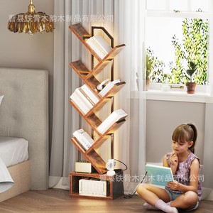 Muyun Wood Products Wooden <b>Tree</b> Bookshelf With <b>Led</b> <b>Lighting</b> For Living Room Bedroom Home Office Retro Style Storage Shelf - Product Image 1