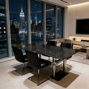 Tavolo da Pranzo di Lusso in Marmo Nero Dorato, Finitura Lucida, Pietra Naturale, Arredamento per Soggiorno, Hotel e Cucina - Product Image 4