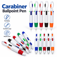 Stylo bille multicolore 4 en 1 avec clip mousqueton, stylo de poche portable, encre rouge, bleue, verte, noire, cadeau publicitaire, vente en gros