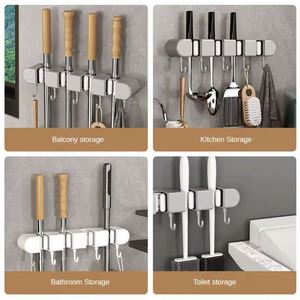Self-Adhesive Wall Mounted Mop Holder Rack No Drilling Required Storage Shelves for Broom and Mop in Kitchen and Bathroom - Product Image 4