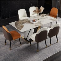 Ensemble de table à manger ovale en acier inoxydable haut de gamme avec 6 chaises modernes en marbre pour meubles de maison