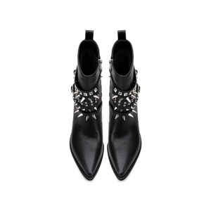 Fermeture éclair intérieure chaussons à talons bas bout pointu bottes à talons compensés femmes chaussures 2023 nouvelles dames cheville perle cuir bottes Western - Product Image 3