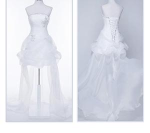 Abito da sposa senza spalline, <span class=keywords><strong>corto</strong></span> davanti e <span class=keywords><strong>lungo</strong></span> dietro, elegante, taglie forti, in <span class=keywords><strong>tulle</strong></span> bianco, da spiaggia, <span class=keywords><strong>con</strong></span> spalle scoperte - Product Image 5