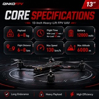 QINKOFPV Drone FPV professionnel de 13 pouces en fibre de carbone à forte capacité de levage |   Accessoires 6-8 kg 40 min 130 km/h 6000 m Altitude Drones longue portée