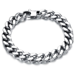 Bijoux de mode gravable en acier inoxydable <span class=keywords><strong>argent</strong></span> gros bracelet <span class=keywords><strong>gourmette</strong></span> cubain pour hommes - Product Image 1